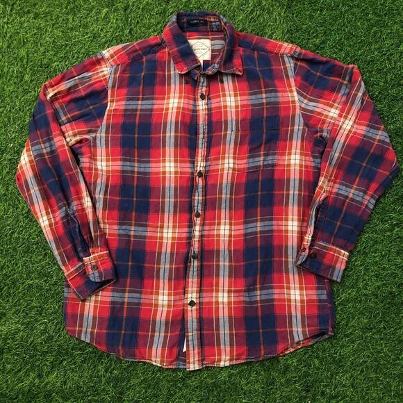 Men’s St. John’s Bay Blue/Red Plaid Button Down - Picture 1 of 6